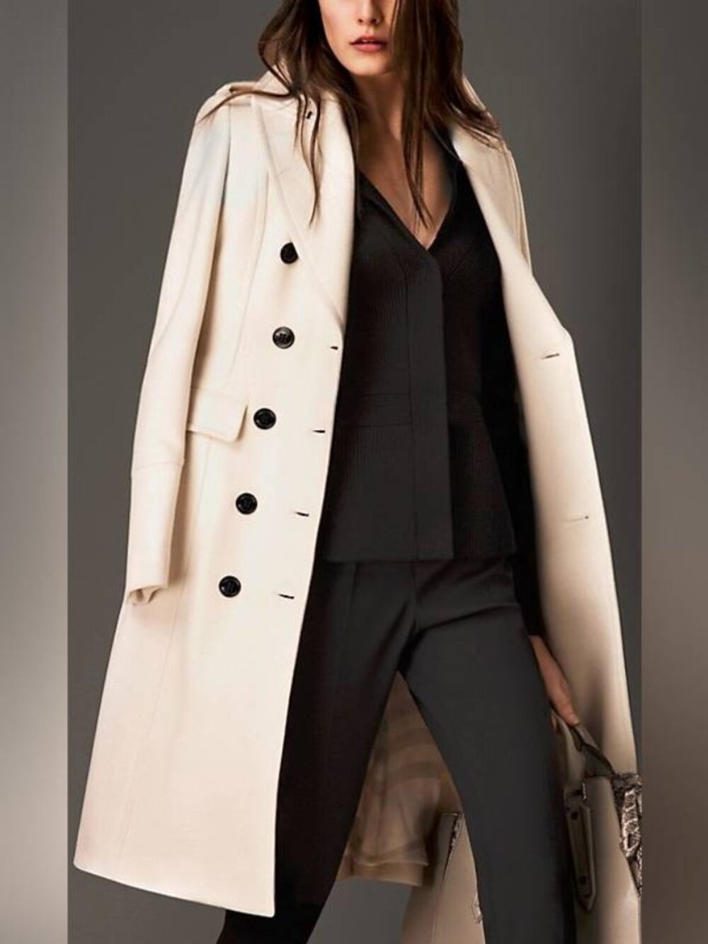 Burberry Winter White Wool- & Cashmere-Blend Oversize Collar Military Coat
